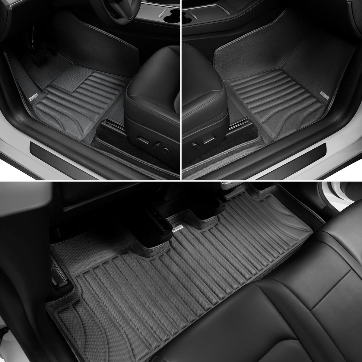 Floor Mats for Tesla Model Y（2021-2025） Custom Fit All Weather Cargo Liner Cargo Trunk，Full 360° Cabin Protection，GapZero Fit with TrackGuard Rail Protection (Does NOT fit 7-Seat & Juniper)