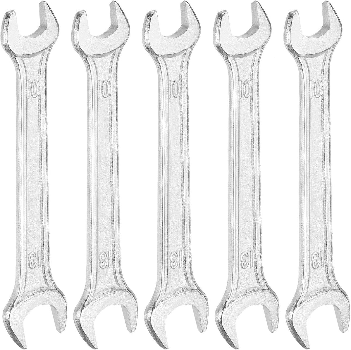 HARFINGTON 5pcs Double Open End Wrench 10mm x 13mm Metric 15 Degree Offset Angle Small Flat Head Wrench Galvanizing Open Ended Spanner for Automotive Repair Furniture Assembly