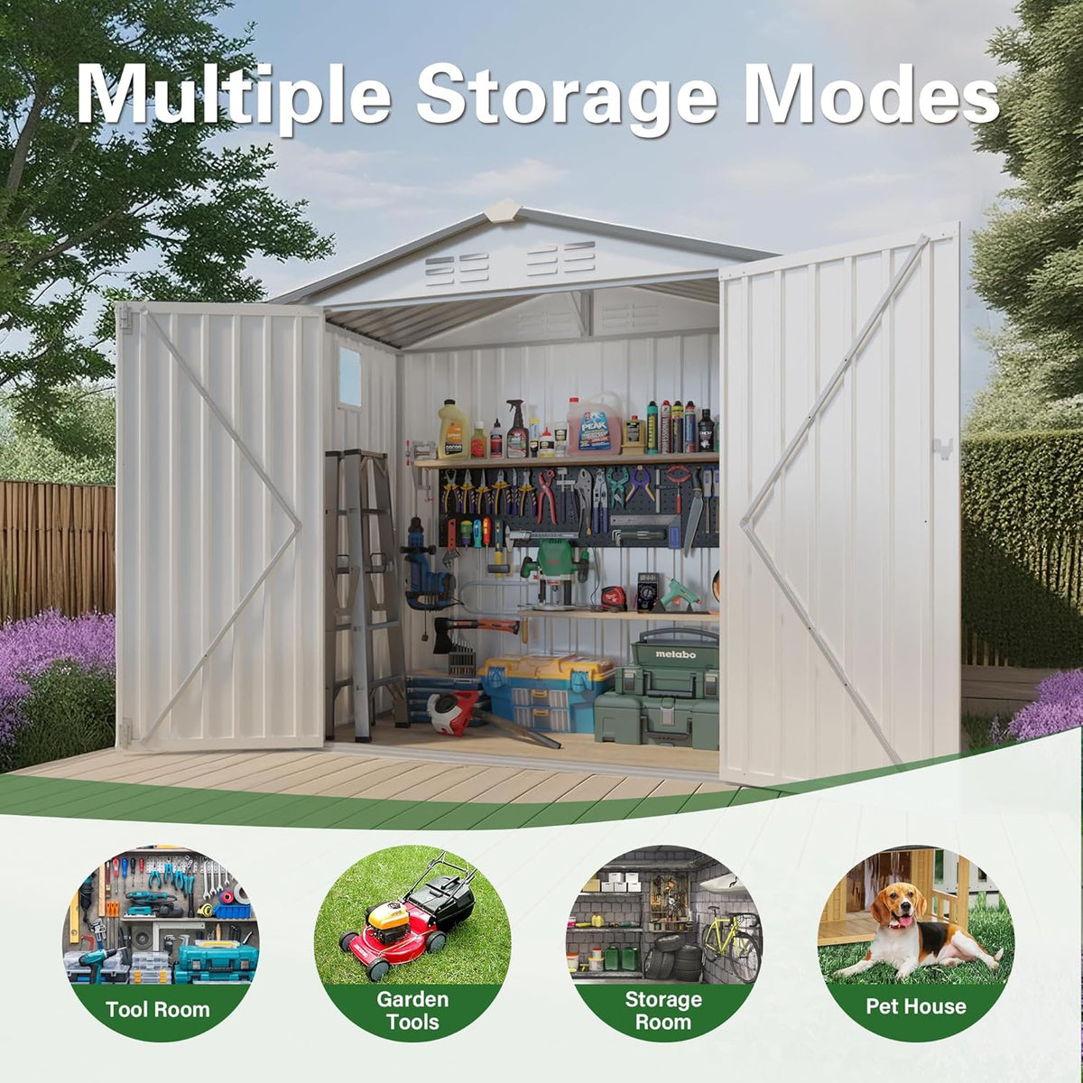 6 x 4 FT Outdoor Storage Metal Shed, Bike Garden Tool Shed with Slooping Roof, Lockable Doors and Aluminum Frames, Shed Easy to Assemble for Garden, Patio, Lawn, White