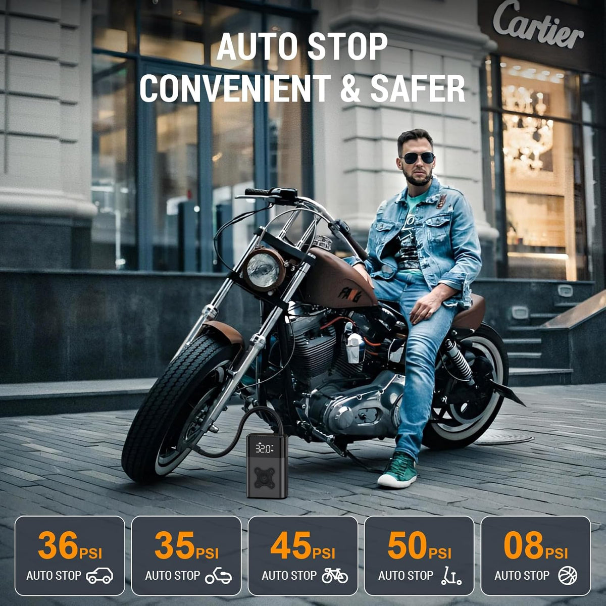 Tire Inflator Portable Air Compressor, 150 PSI Air Pump for Car, Electric Bike Pump with Digital Tire Pressure Gauge, Portable Tire Inflator for Compact Car, Electric Motorcycle, Bike (Black)