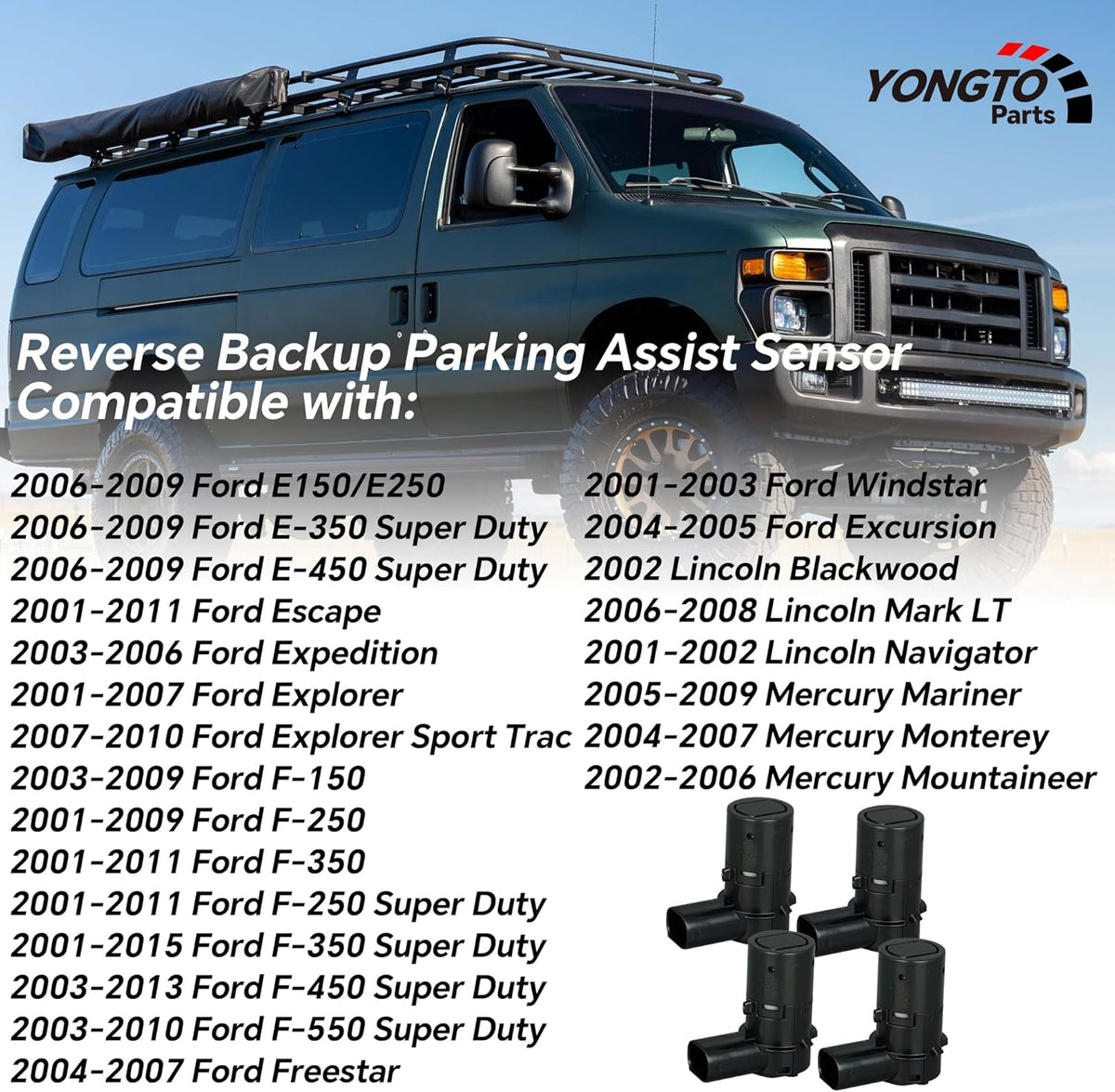 3F2Z15K859BA 4Pcs Reverse Backup Parking Assist Sensor Compatible with Ford F150 F250 F350 Super Duty E150 E250 E350 Lincoln Navigator Mercury Mariner Mountaineer Replace OE 4F2315K859AA