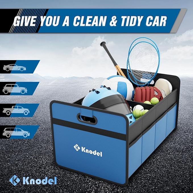 K KNODEL Car Trunk Organizer, Foldable Organizer for Car, Automotive Consoles & Organizers, Storage with Reinforced Handles (Medium, Blue)