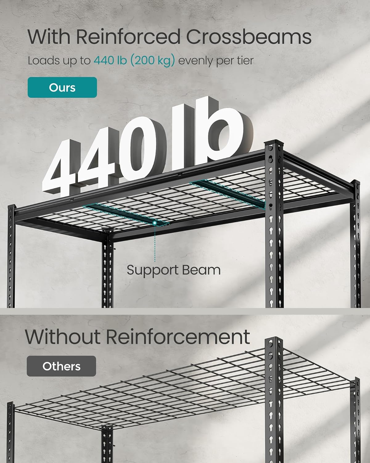 SONGMICS 5-Tier Storage Shelves, Heavy-Duty Garage Shelving, Adjustable Shelving Unit, Steel Shelf, Boltless Assembly, for Garage, Shed, 2,200 lb Load, 24 x 48 x 72 Inches, Ink Black UGLR454B01