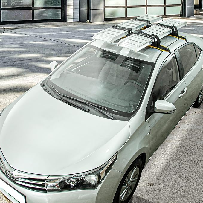 IKURAM Surfboard Car Roof Rack Pads, Universal Soft Roof Rack Carrier for Kayak Paddle Board SUP Canoe Ladder with 6 Heavy Duty Tie-Down Straps, Storage Bag