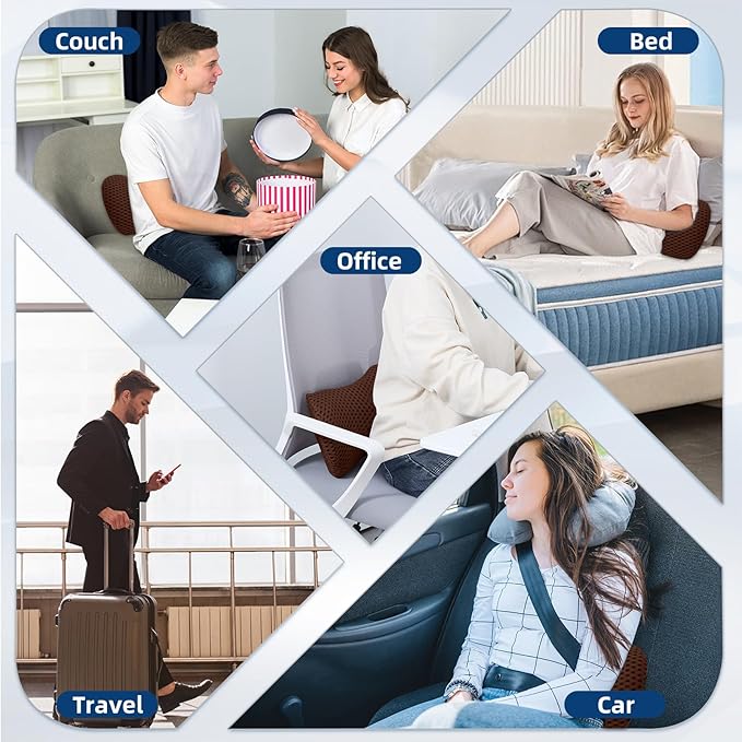 Lumbar Pillow, Memory Foam Lumbar Support Pillow for Office Chair and Car Seat, Ergonomic Streamline Back Pillow for Lower Back Pain Relief, Back Support Pillow for Sitting, Driving, Traveling