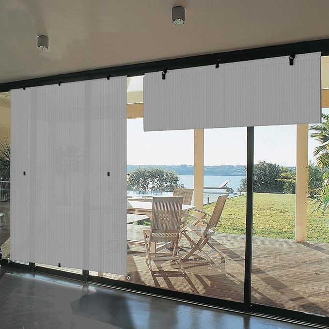 Bynbbur 4'W x 6.5'H Outdoor Patio Shades Foldable Roller Blinds, 220 GSM Sun Shade Roll Up Porch Screens Exterior Shade Cloth for Deck Pergola Backyard, Light Gray