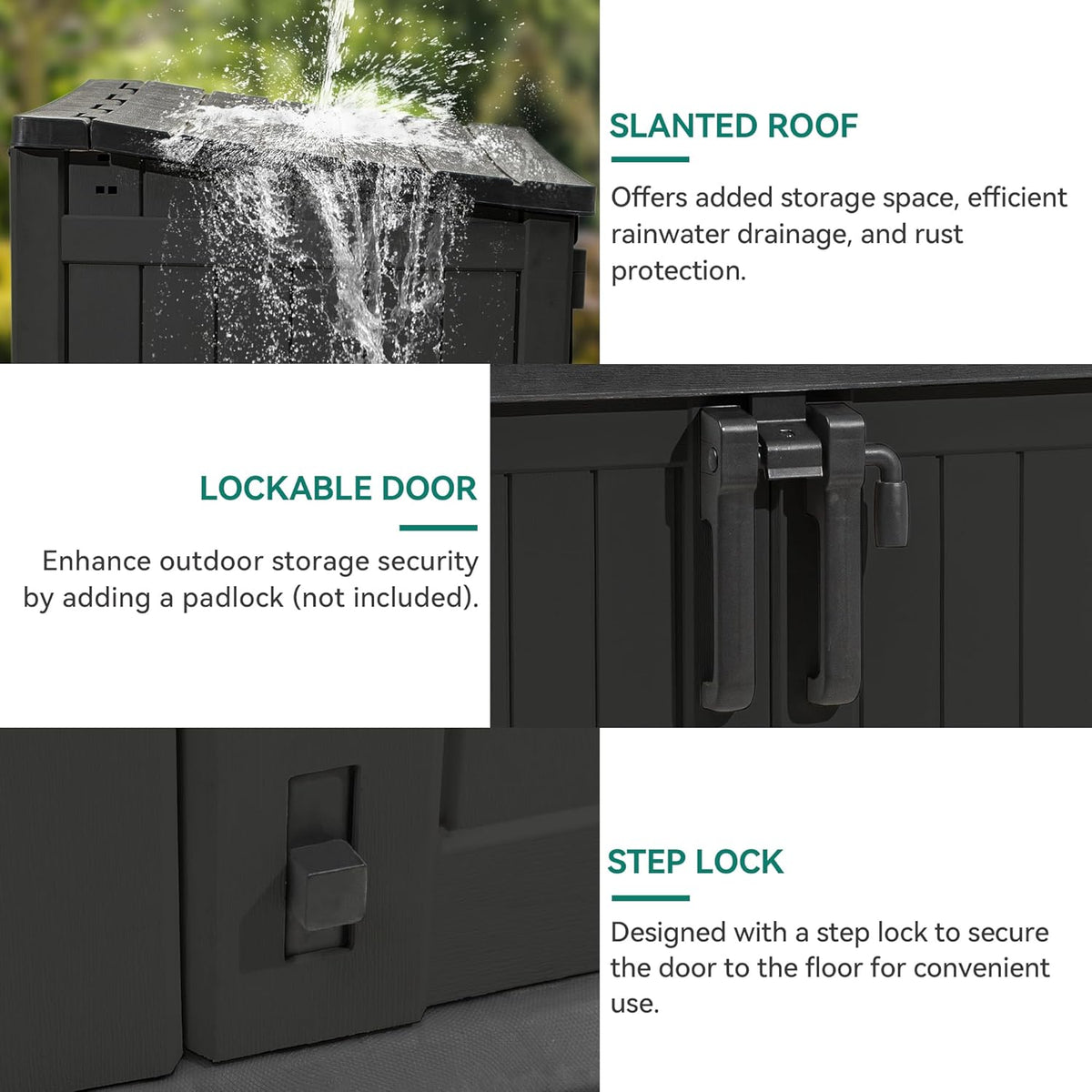 YITAHOME Light Gray Resin Tool Shed, 36 Cu Ft Waterproof Outdoor Horizontal Storage, Weather-Resistant Utility Shed with Air Vent for Trash and Lockable Doors, Garden Tools