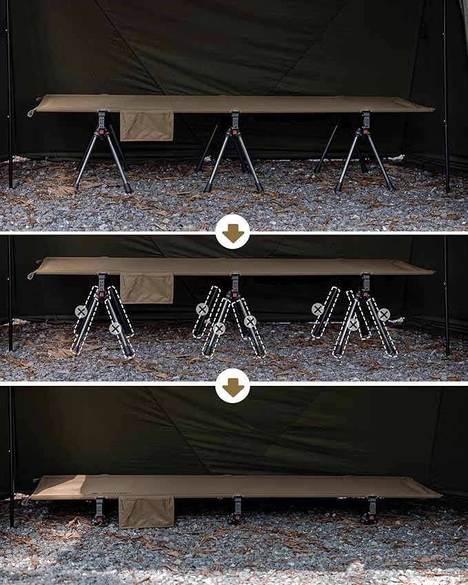 ONETIGRIS SUPRANUBIS Camping Cot, Height Adjustable with Cot Leg Extenders, Strong Support 330lbs, Lightweight Comfortable Folding Bed for Camping, Hiking, Travel, Truck, Beach, Office Nap