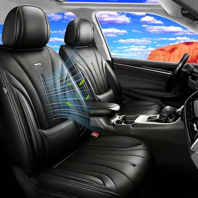 Fit Accord Car Seat Covers (Front Pair) for Select Honda Accord 2012-2026 - Premium Full Coverage Leather, Airbag Compatible, Waterproof & All Weather Seat Cushion Protector, Black