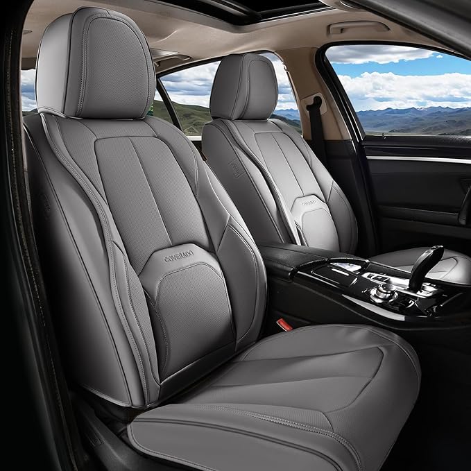 Coverado Seat Covers, Car Seat Covers Front Seats, Premium Nappa Leather Seat Covers for Cars, Waterproof Car Seat Protector with Lumbar Support, Front Seat Covers Universal Fit for Most Cars (Gray)