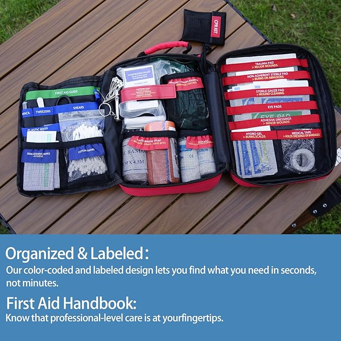 Professional Trauma First Aid Kit - Military-Grade Labelled Compartments & MOLLE System for Workplace, Outdoor, Car, Boat, Hurricane Emergencies 265 Piece Emergency Necessities Kits