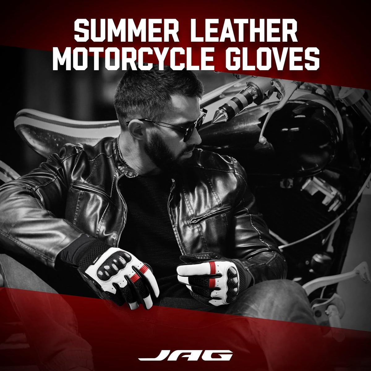 J.A.G. Leather Motorcycle Gloves for Men - Carbon Fiber Knuckle Protection, Motorbike Powersports, Dirt Bike, Touchscreen Gloves for Men and Women, Guantes para Moto.