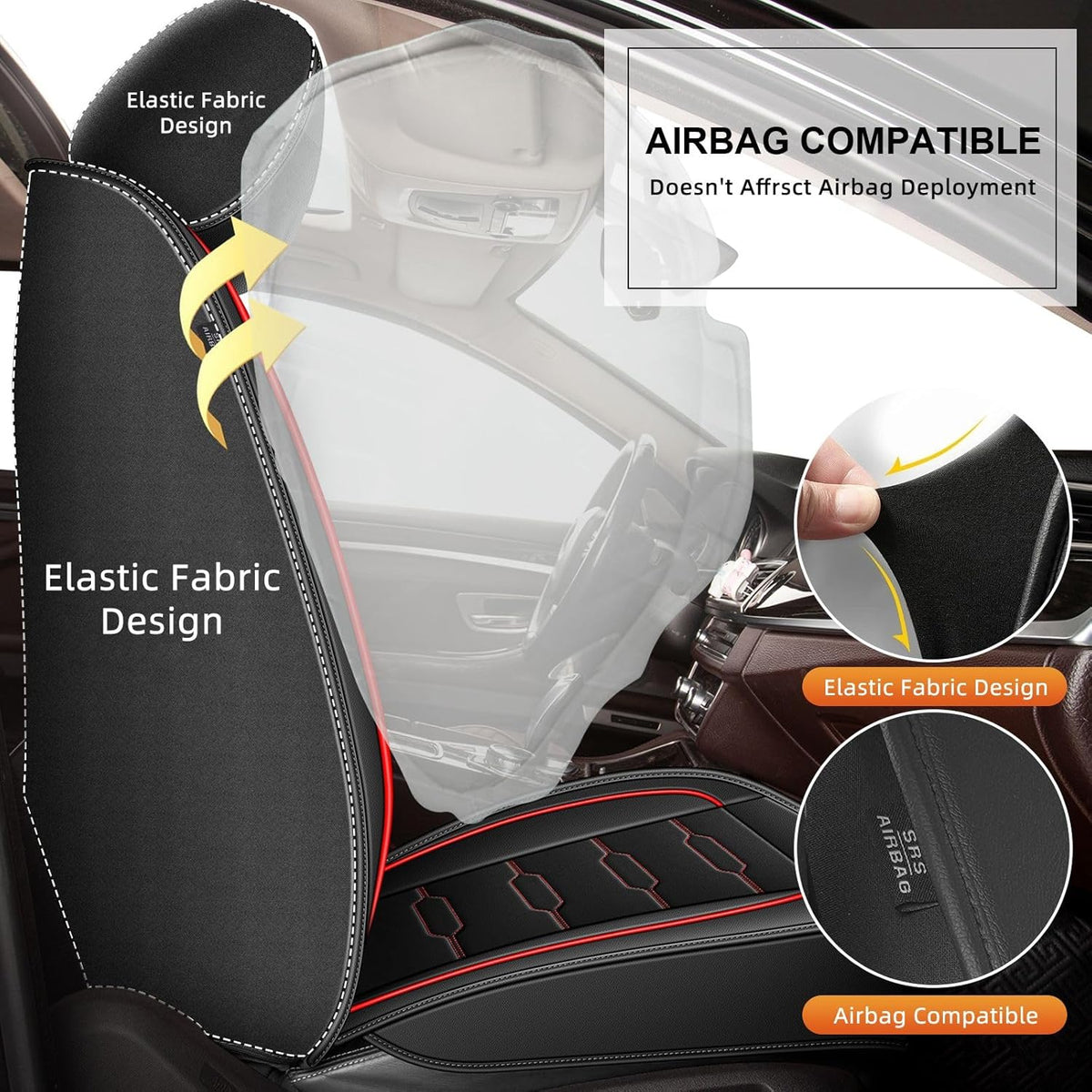 Seat Covers Fit for Honda Ridgeline 2006-2024 2025: Crew Cab 5 Seats Car Seat Covers Faux Leather Truck Pickup Seat Cushion Protector - Front Seats Without Armrests(Full Set, Redline)