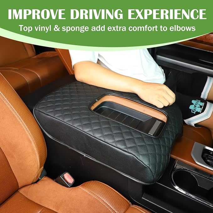 LLKUANG Car Center Console Armrest Cover Pad Fit for Toyota Tundra 2007-2021 Waterproof Leather Seat Armrest Box Cushion Pad Protector (Black)