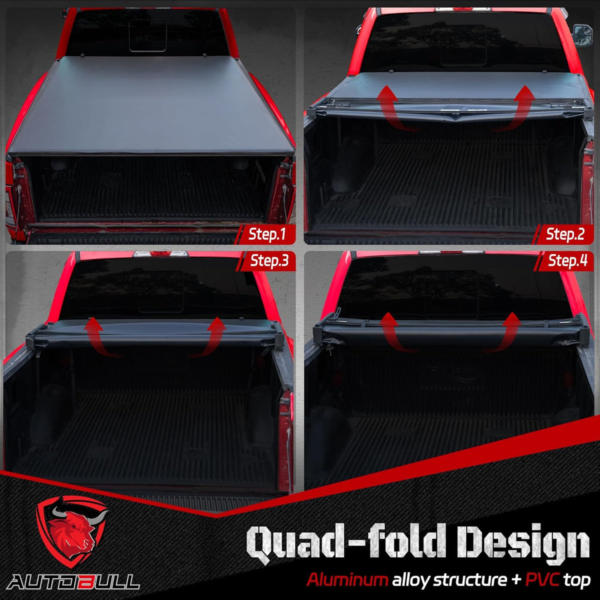 Soft Quad Fold tonneau Cover Compatible with 2022-2025 Toyota Tundra 6.5ft Bed, Vinly Top Alloy Steel Structure