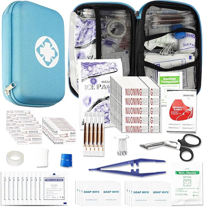 276PCS Small Travel First Aid Kit Supplies for Business, First Aid Kits Backpacking Essentials Items Trauma First Aid Survival Kits for Home Outdoor Adventure, Blue AMORNING