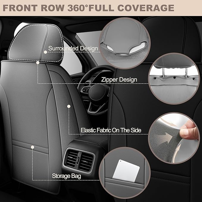 TTX LIGHTING for Ford Explorer 2004-2026 Seat Covers: Waterproof Leather Seat Protector with Airbag Compatible (2 Front Seats,Black&Gray)
