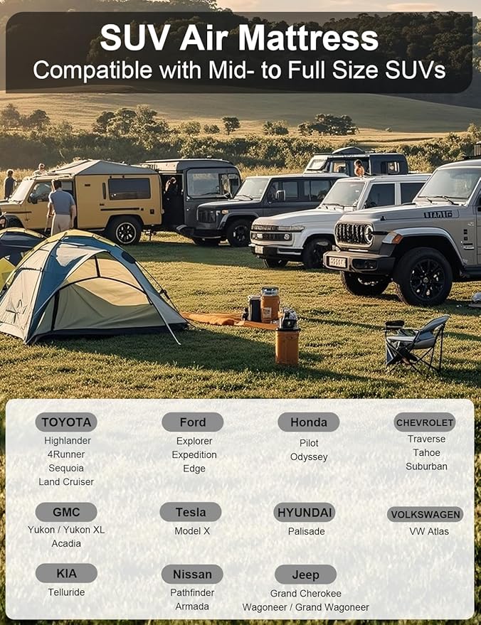 Umbrauto Car Air Mattress for Full Size SUV, Upgraded Flocked Surface/Durable 210T Bottom Van Camping Bed, Quick Inflation w/Electric Pump Sleeping Airbed for SUV Back Trunk