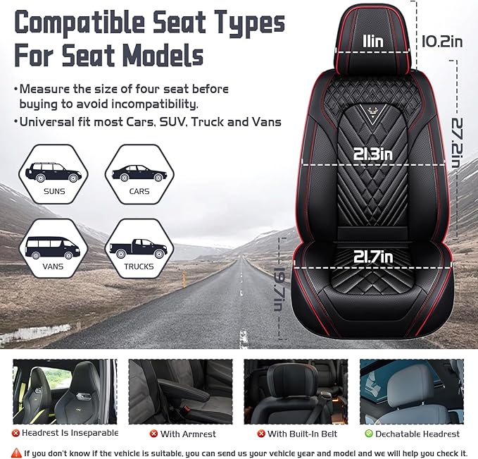 Truck Seat Covers for Toyota Tacoma 2006-2026, Waterproof Premium Leather Full Coverage Car Seat Cover, Muscle Sport Style Auto Interior Seat Cover Sets (Front Set/Black Red)