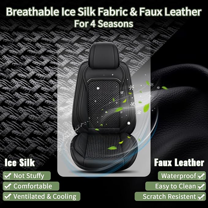 Car Seat Covers Fit for Subaru Crosstrek 2016-2023 2024 2025, Breathable Cooling Ice Silk Leather Seats Covers, 2 Front Seats Vehicle Seat Protector(Black)