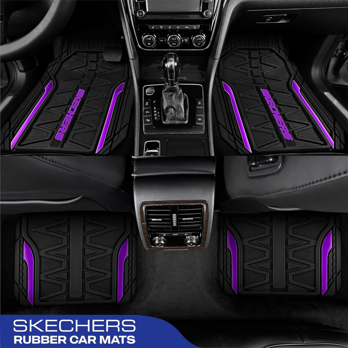 Skechers Car Floor Mats,Heavy Duty Rubber Car Mats Full Set,All Weather Floor Mats,Waterproof TrimTo Fit Universal Floor Liner Car Accessories,Automotive Floor Mats for Cars Trucks SUV,Purple