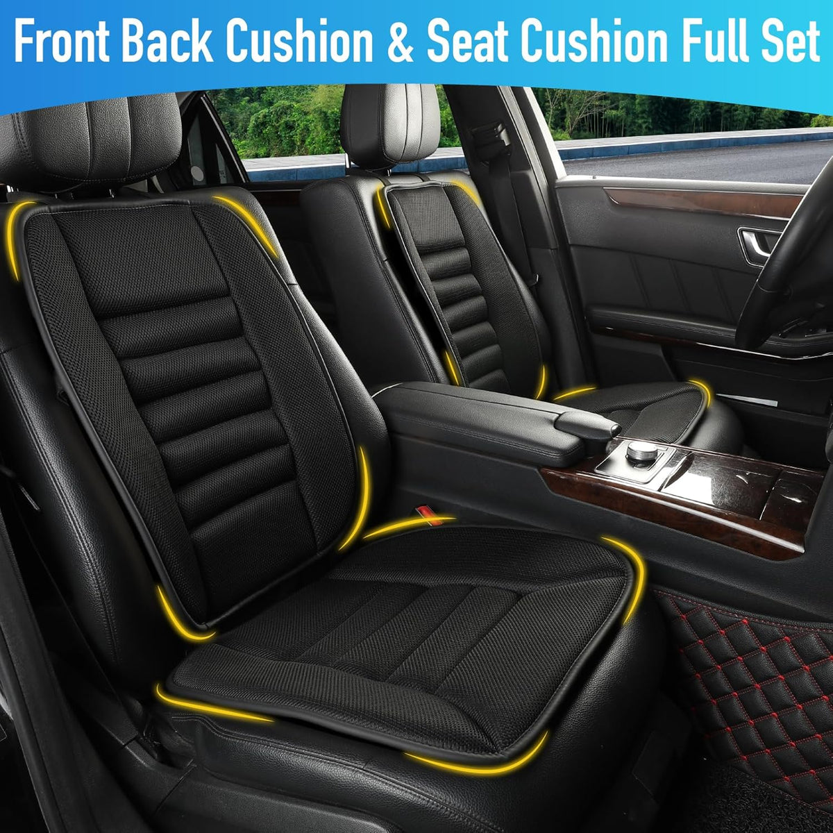 Car Seat Cushion with Back Support Pillow, Comfy Lumbar Support & Seat Cushion, Memory Foam Driving Pillow for Back-Sciatica Pain Relief, Auto Pad Suitable for Car, Truck, SUV - 4D Mesh Black