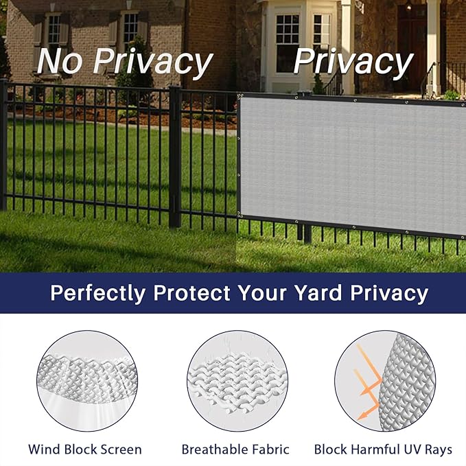 Windscreen4less Privacy Fence Screen Heavy Duty Windscreen Fencing Mesh Fabric Shade Net Cover with Brass Grommtes for Outdoor Wall Garden Yard Pool Deck, 8'x24' Light Gray