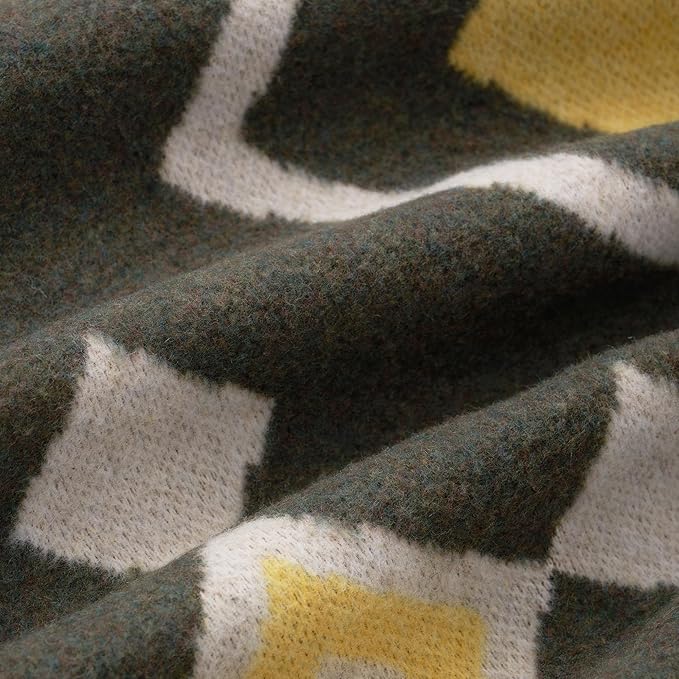 PuTian Merino Wool Blanket - Large Warm Soft Washable Wool Throw for Bed Couch Camping Outdoor Travel Emergency, Green Check