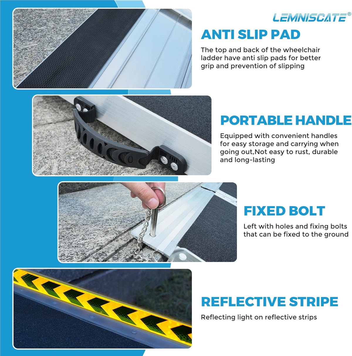 LEMNISCATE 2FT Wheelchair Ramps for Home Steps, Non-Skid Portable Handicap Aluminum Wheel Chair Ramps, 800LBS Capacity Folding Ramps for Wheelchairs for Homes, Entry, Shed, Doorways, Curbs, Stairs