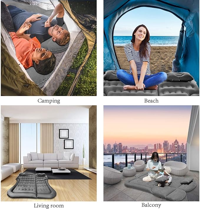 SAYGOGO SUV Air Mattress Camping Bed Cushion Pillow - Inflatable Thickened Car Air Bed with Air Pump Portable Sleeping Pad Mattress for Home Car Travel Camping Upgraded Version - Grey