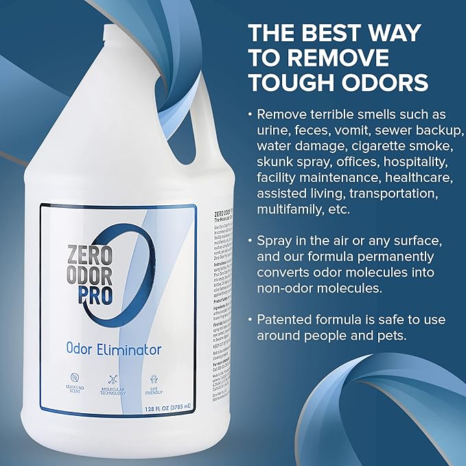 Zero Odor Pro - Commercial Strength Odor Eliminator & Neutralizer, Air Freshener, Room Deodorizer - Strongest Odor Eliminator Trigger Spray, 128oz Refill
