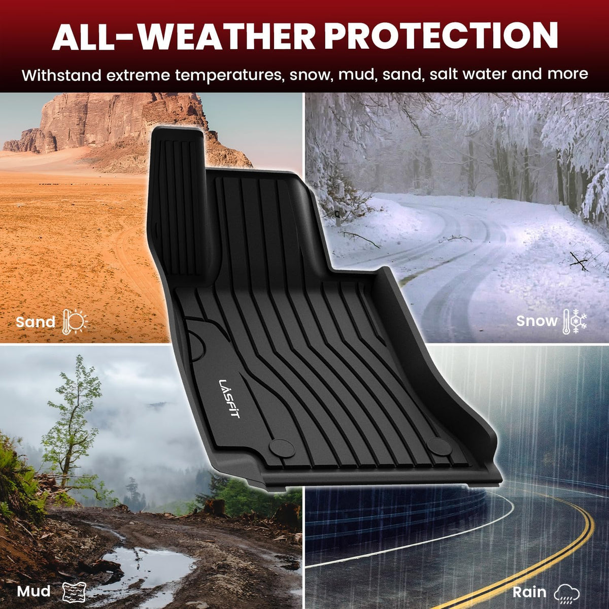LASFIT Floor Mats for Mercedes Benz C Class 2026 2025 2024 2023 2022 C300 / C43 AMG / C63 AMG S / C63 AMG S E (Sedan Only), All Weather TPE for Floor Liners for C Class Car Mats, 1st & 2nd Row Set