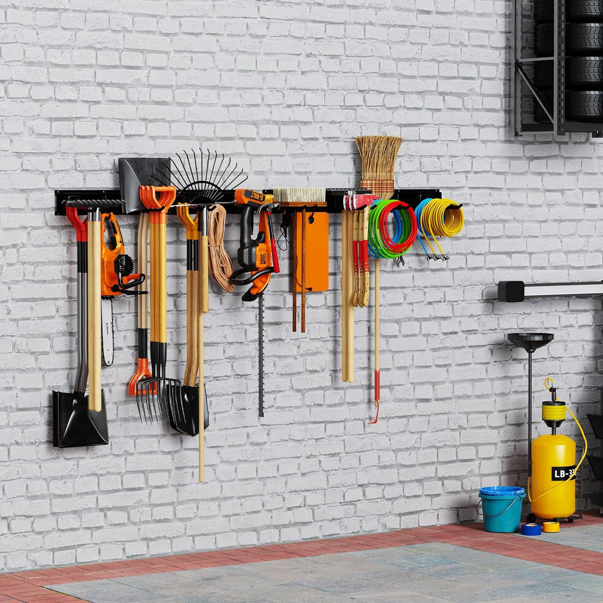 Garage Tool Organizer Wall Mounted, 64 Inches Adjustable Garden Tool Organizer Rack, 20 Pcs Heavy Duty Yard Tool Organizer Hold Up to 900lbs