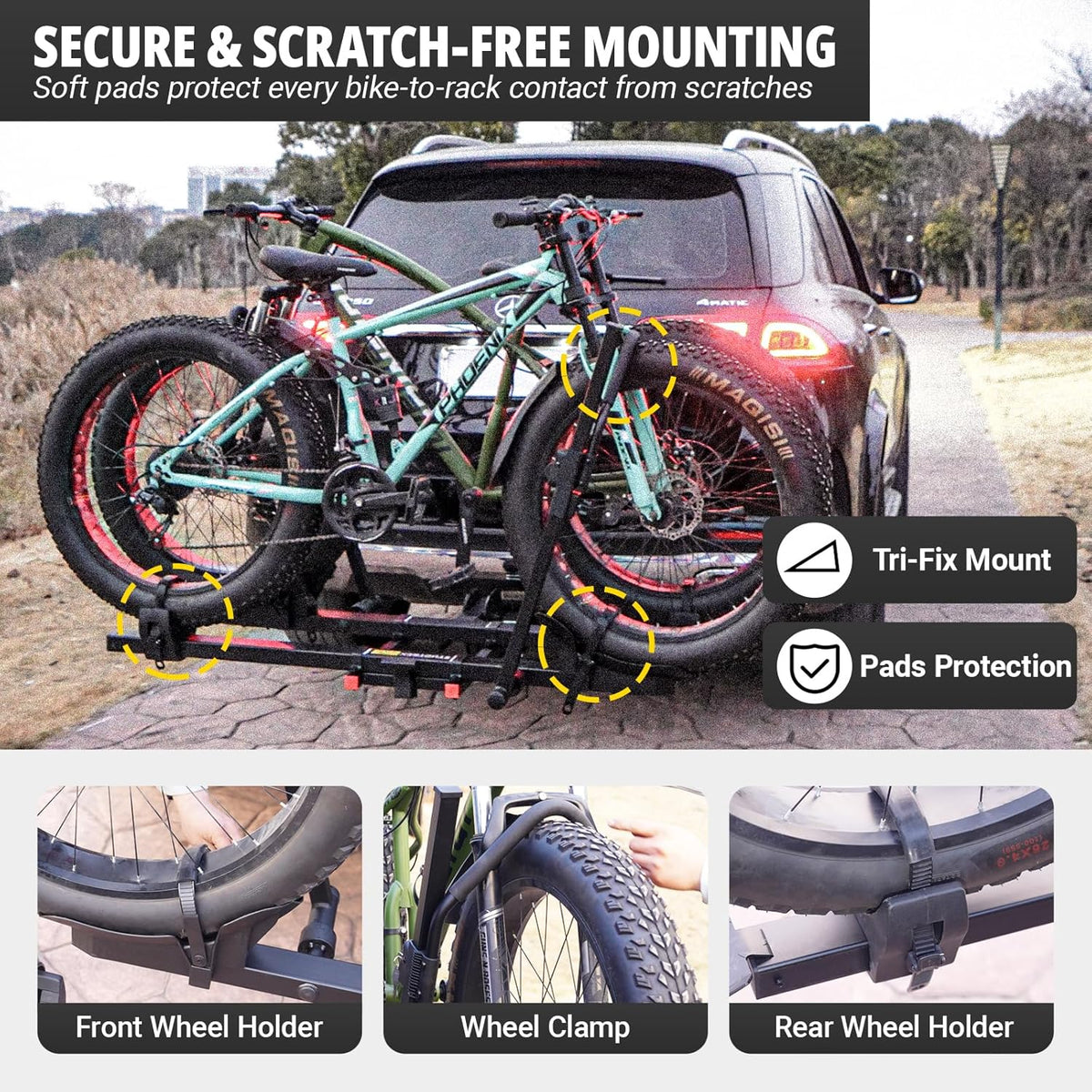 TRAILV2 Hitch Mount 2-Bike Rack with Bike Ramp - Tilt, Fold, Anti-Theft Hitch & Wheel Lock, 170lbs Capacity, 2-Inch Receiver, Up to 5.0" Fat Tire, Electric Bike Rack for Car, SUV, RV, Truck