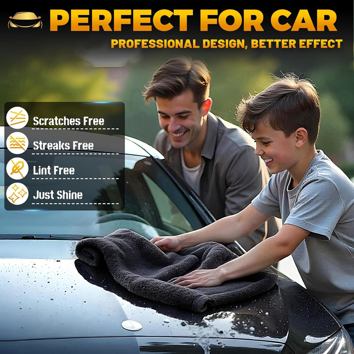 Microfiber Towels for Cars, 2 Pack 1200GSM Car Drying Towel(24″x 36″), Dual Sided Drying Towels Car Detailing, Ultra Absorbent Car Cleaning Towel, No Streak, No Scratch, No Water Spots