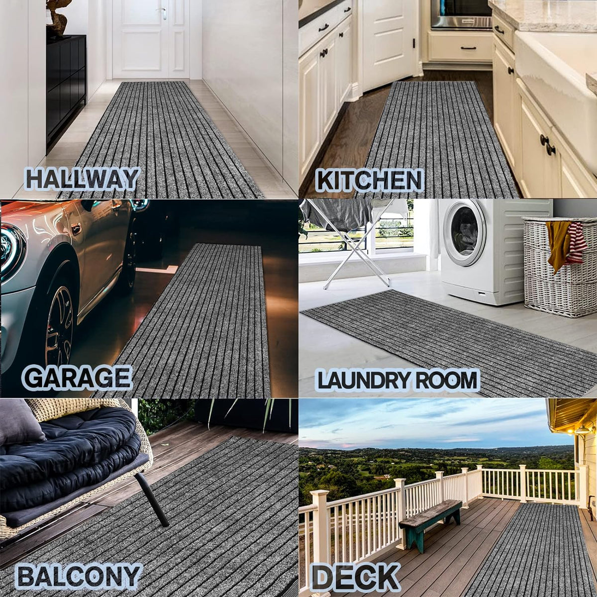 Custom Size Backed Non-Slip Area Rugs Runner, Easy Clean, Waterproof Runner Rugs for Hallway Entryway, Kitchen, Laundry, 3FT x 7FT, Gray Stripe