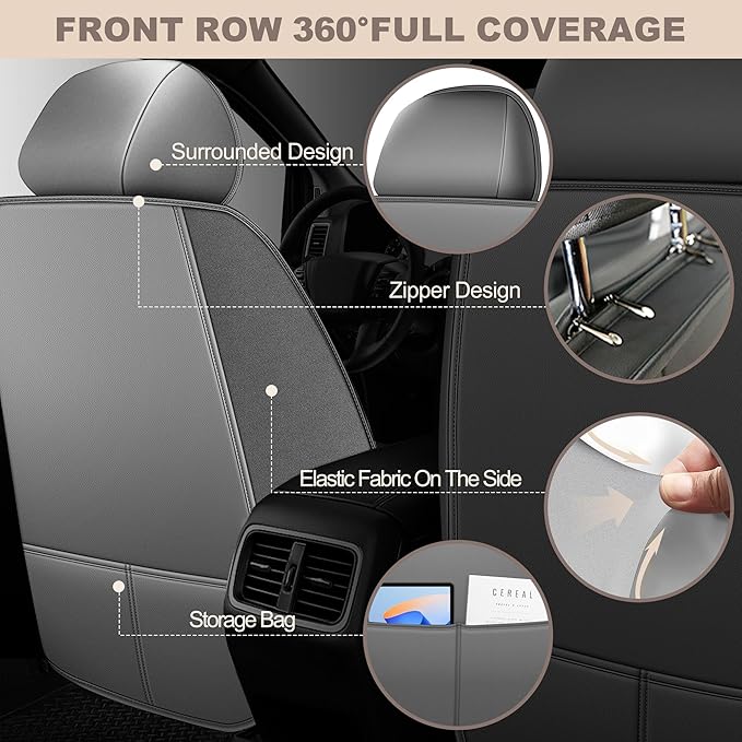 TTX LIGHTING for Hyundai Santa Cruz 2022-2026 Car Seat Covers, Breathable Ice Silk & Leather Seat Protector, Cool & Anti-Sweat for Long Driving, Airbag Compatible, 2 Front Seats (Black&Gray)