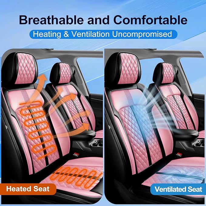 Fit RAV4 Car Seat Covers for Select Toyota RAV 4 2013-2026/RAV4 Hybrid - Premium Full Coverage Leather, Airbag Compatible, Waterproof & All Weather Seat Protector, Front Pair Black+Pink