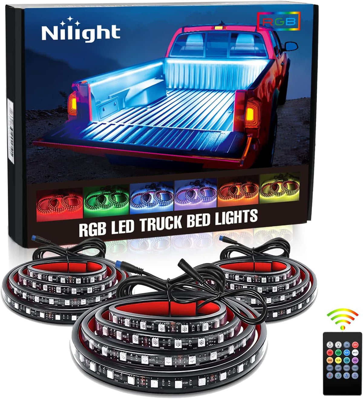 Nilight 3PCS 60 Inch RGB Truck Bed Light Strip Kit 270 LED Neon Accent Lights with RF Remote On Off Switch Splitter Extension Cable for Cargo Pickup Truck Camper RV SUV Boat