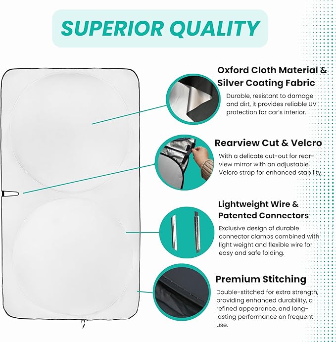 Windshield Sun Shade -Certified 99.87% UVB & 99.02% UVA Car Sun Shade. Award Winning Sunshade - Patented Technology | Compatible for Audi Q7 (2007-2015) | Car Shades by Kinder Fluff