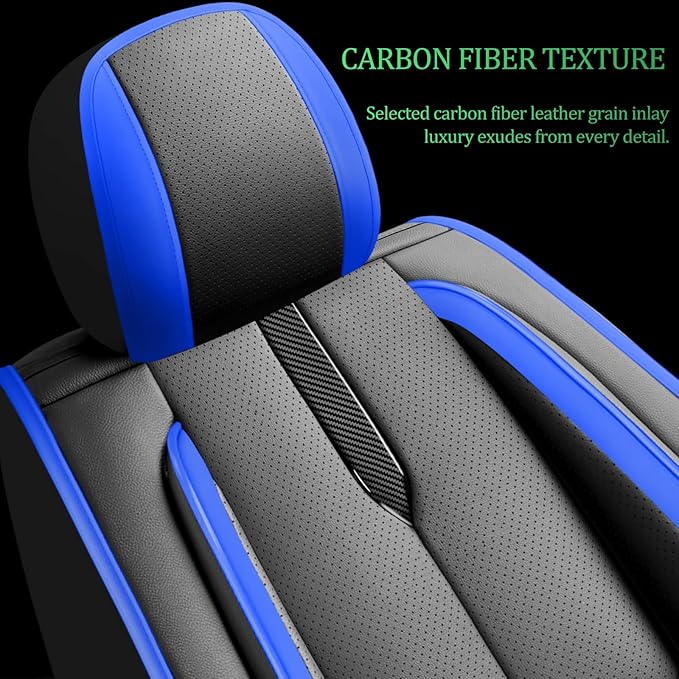 Fit Camry Car Seat Covers for Toyota Camry 2012-2024 2025 2026 -Upgraded Premium Waterproof & Breathable Leather,Airbag Compatible,All-Weather Seat Cushion Protector,Full Set,Black-Blue