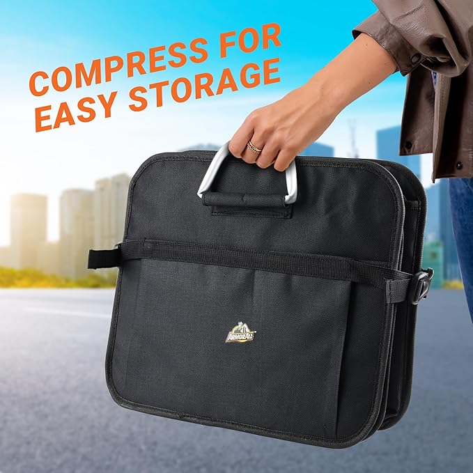 Armor All Car Trunk Organizer, Collapsible Multi-Compartment Car Organizers with Strong Aluminum Handles Foldable and Waterproof, Suitable for Any Car, SUV, Mini-Van, Black
