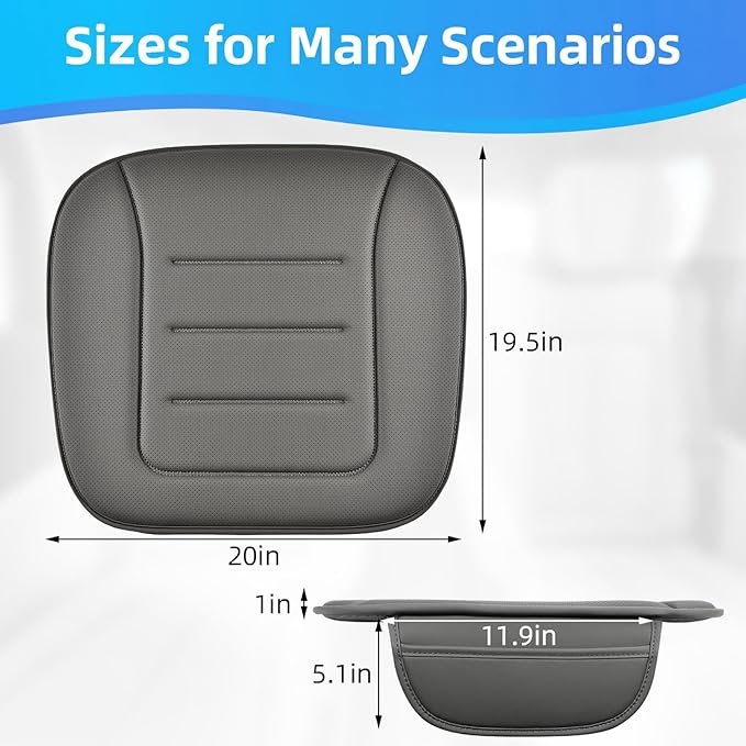KAYI Car Seat Cushion, Comfort Memory Foam Car Cushions for Driving, Breathable Leather Surface with Anti Slip Rubber Bottom, Seat Cushion for Car and Office Chair (1 Pack, Grey)
