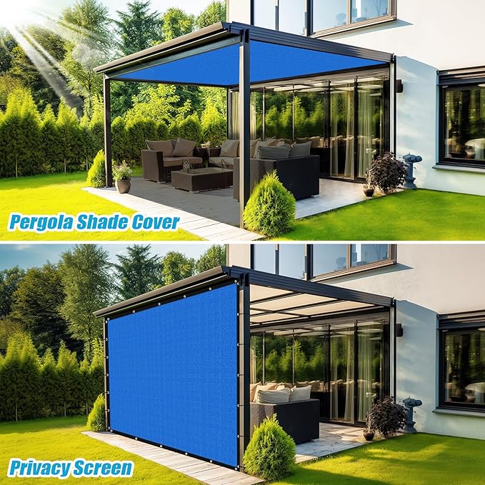 Amagenix 90% Pergola Shade Cover 6' X 18' Sun Shade Cloth with Grommets for Outdoor Garden Patio Porch, Commercial Grade 200 GSM - Cable Zip Ties Included (We Customized) GN108, Blue