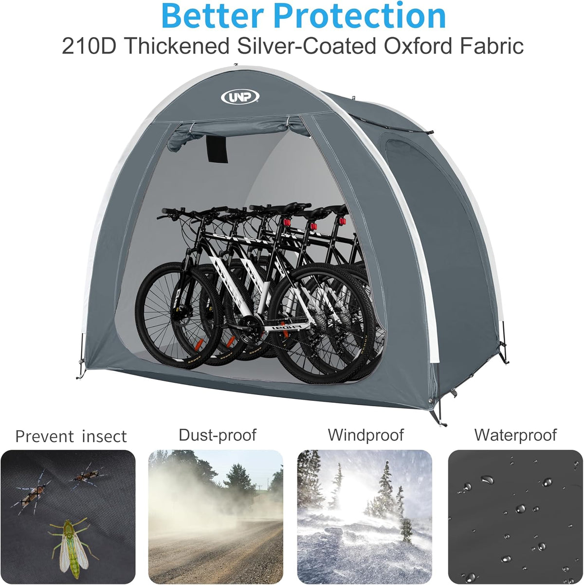 UNP Bike Storage Shed Tent, Portable Outdoor Bike Storage Tent with 210D Oxford Thick PU4000 Waterproof for 1/2/3/4 Bikes, Bike Covers Storage Shed Tent for Bicycles, Lawn Mower, Garden Tools