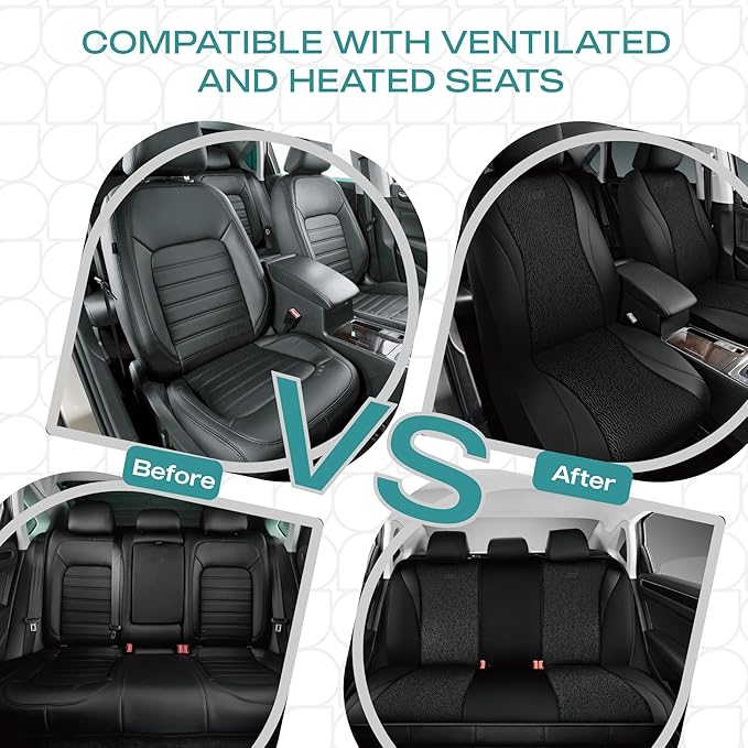 Skechers Car Seat Covers,Leather Seat Covers with GOGA Mat Technology,Waterproof Car Seat Covers Front Seats,Airbag Compatible,Comfort Universal Fit for Most Cars,Vans,Trucks,SUVs,Black