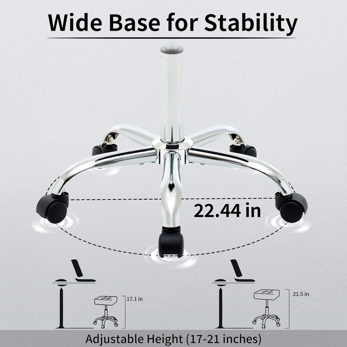 Adjustable Drafting Stools 17-21 inch (Saddle Shaped Seat) (300lbs Capacity) Office Stool with Wheels (Gray)