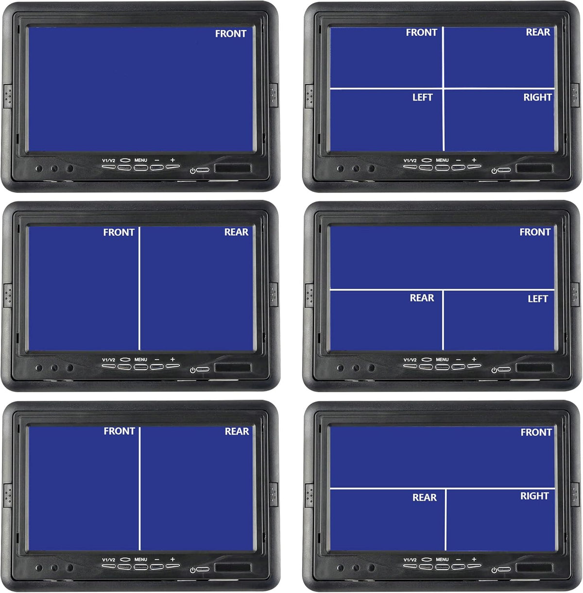 Anina 7 Inch Monitor Quad Split HD Screen 4 Channels RCA Video Inputs for Car Pickup Truck SUV Vehicle with Headrest Mounting Bracket
