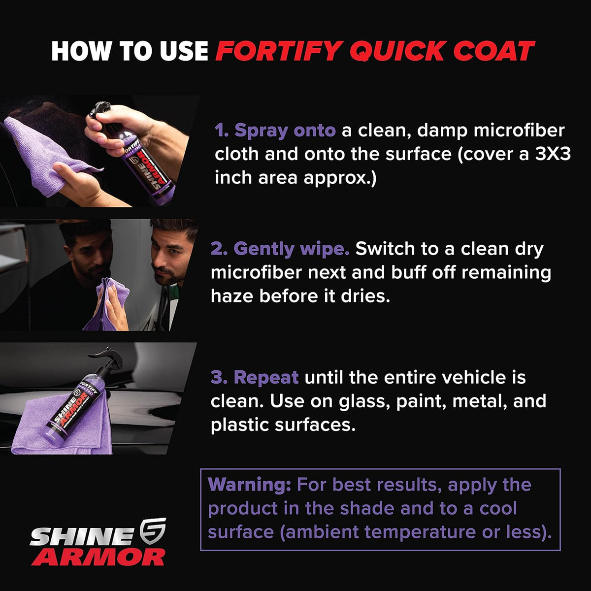 SHINE ARMOR Fortify Quick Coat – 3-in-1 Ceramic Coating Spray (8oz) | Waterless Wash, Shine & Protection | Streak-Free, Hydrophobic Car Wax for Paint & Trim