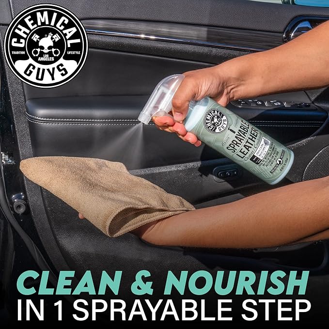Chemical Guys SPI_103 Sprayable Leather Cleaner and Conditioner in One for Interiors, Apparel, and More (Works on Natural, Synthetic, Pleather, Faux Leather and More) Leather Scent, 128 fl oz (1 Gal)